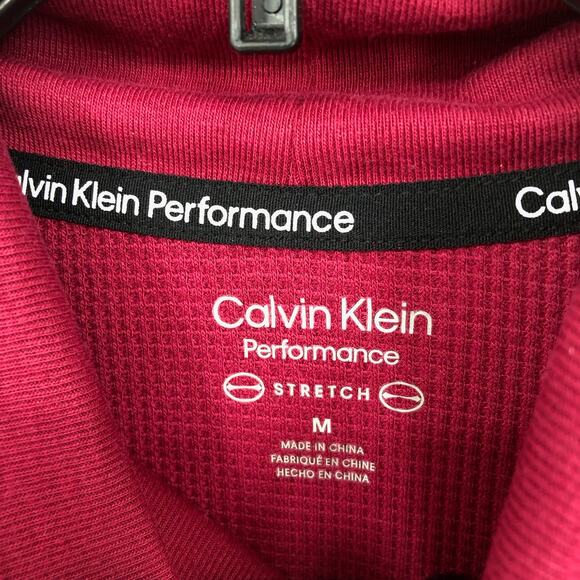 CALVIN KLEIN PERFORMANCE Crop Turtleneck Medium Burgundy Stretch Waffle Knit NWT - Picture 6 of 8